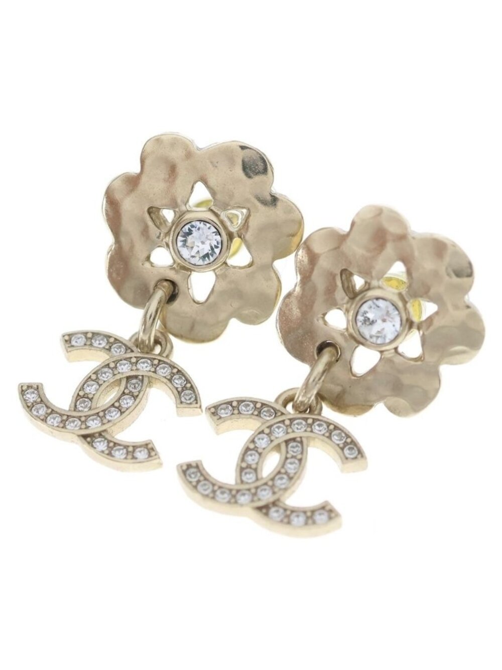 Chanel CC Logo Rhinestone Single Earring Metal Gold
